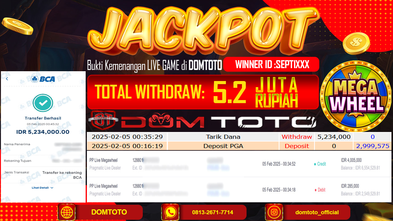 JACKPOT LIVE GAME PP LIVE MEGAWHEEL 5 FEBRUARI 2025